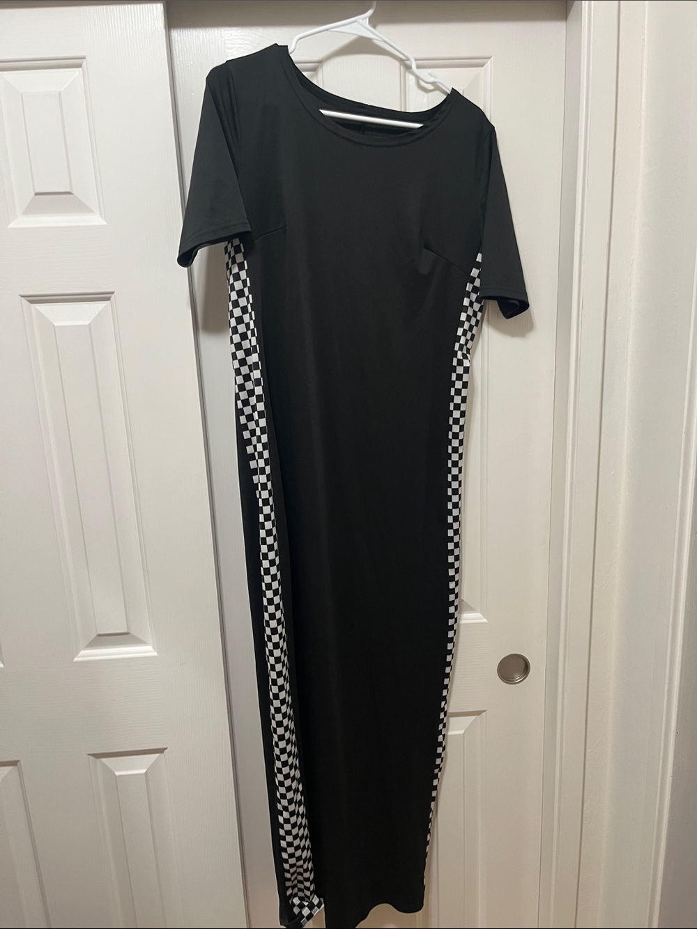 Black Maxi Dress with Checkered Side Panels